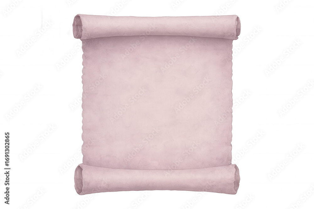 Poster rolled up ancient scroll featuring a pink empty space ideal for text or design, set against a transp
