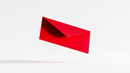 Stylized red envelope suspended in clean white space with subtle 3D depth and soft lighting.
