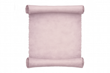 Rolled up ancient scroll featuring a pink empty space ideal for text or design, set against a transparent background