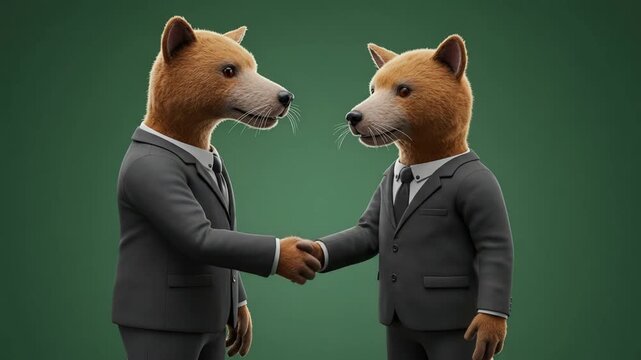 Dogs in suits handshake