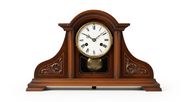 Elegant Vintage Wooden Grandfather Clock with Ornate Details, Displaying Time, on an Isolated transparent background.