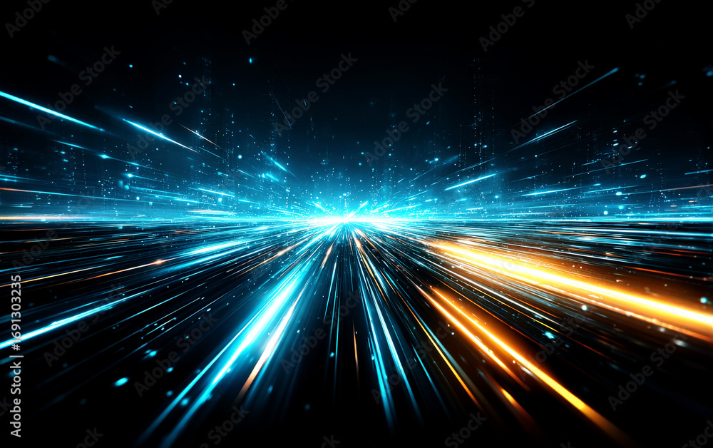 Poster dynamic light streaks creating a futuristic and high-tech visual effect
