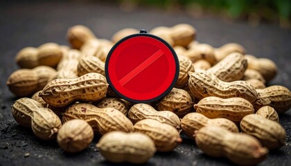 Peanuts with a red circle and a diagonal line