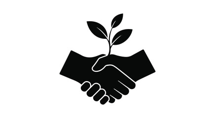 Symbol of partnership and growth with a plant emerging from shaking hands