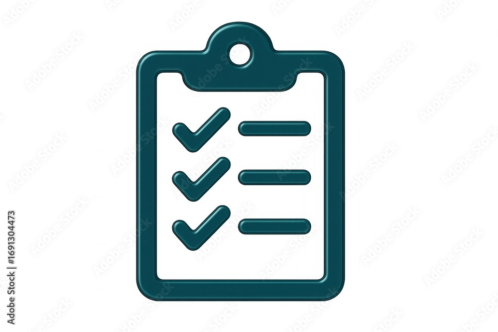 Poster 3d render of a clipboard with check marks on a transparent background, symbolizing completed tasks o