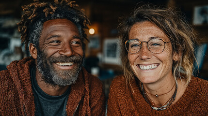 Joyful couple laughing together