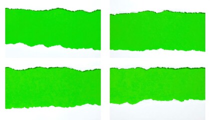 Four torn green paper strips on white background