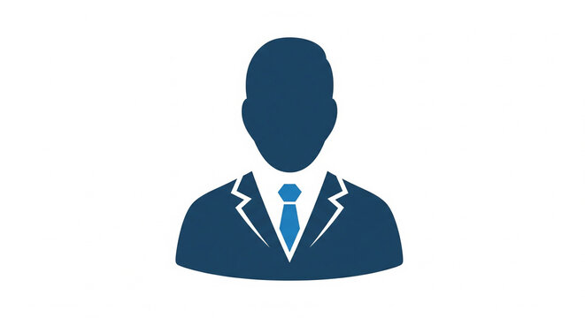 Blue icon of a professional businessman wearing a suit and tie, representing corporate identity or profile, on an isolated transparent background