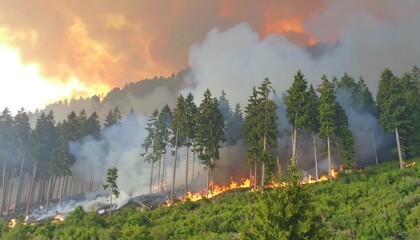 Forest fire engulfs hillside