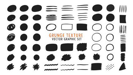 Dried ink strokes, splatter marks, paint streaks, various brushes. Grunge set - frames, circle, paint brush stroke, dirty design elements in graphic box. Square, rectangle, text info template, Vector