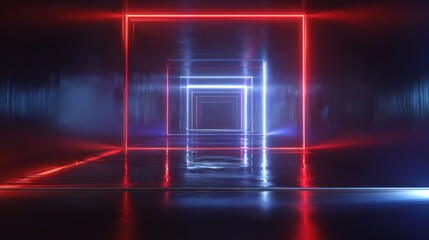 Red blue neon light tunnel graphic design
