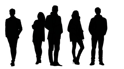Silhouettes of a group of people on a transparent background.