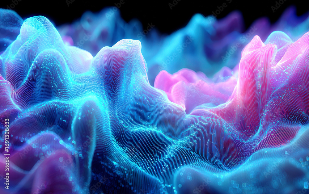 Poster vibrant abstract digital waves with colorful flows and patterns