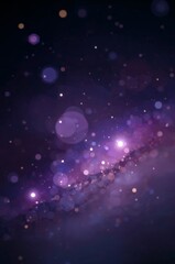 Naklejka premium A deep cosmic abstract background with a gradient atmosphere fading from dark navy blue to midnight purple, illuminated by glowing bokeh lights scattered across the scene, luminous circles and hexagon