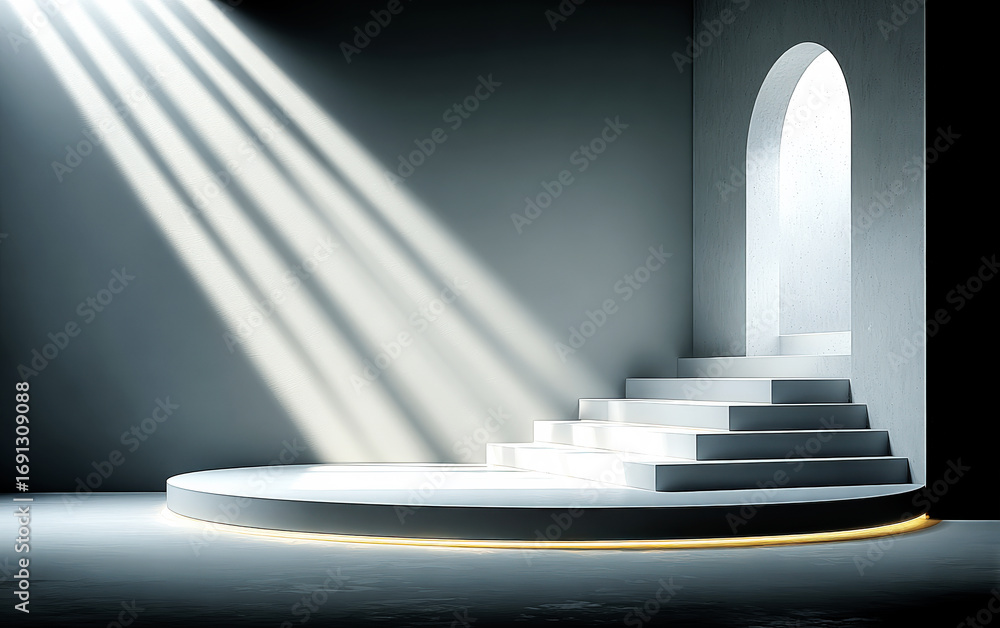 Aufkleber a bright and empty stage with light rays shining down