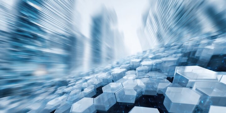 Abstract cityscape with geometric shapes, blurred motion - Powered by Adobe