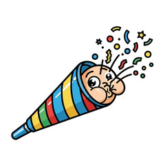 Colorful Cartoon Party Popper with Confetti