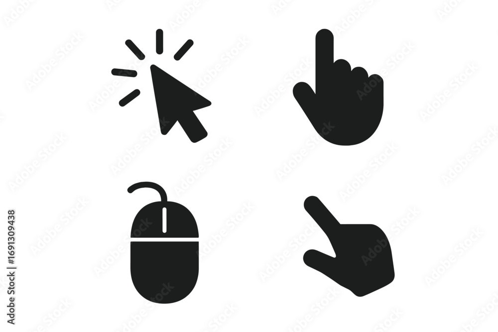 Fototapete computer cursor icon set with mouse, arrow, and hand pointer silhouettes. vector graphic elements fo