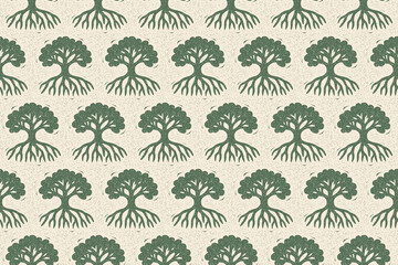 Seamless mangrove tree pattern with roots