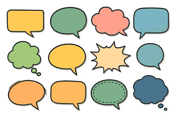 Speech bubbles and thought bubbles vector set. Colorful cartoon comic dialog box collection. Blank message, quote and chat templates for communication. Pop art illustration.