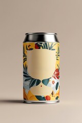 Fototapeta premium Tropical Floral Beverage Can Mockup: A vibrant, stylish design featuring a blank label.