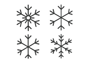 Snowflake icons set. Winter line art symbols collection. Minimalist vector pictograms for Christmas holiday design. Cold weather, snow, and frost concept. Editable stroke.