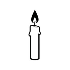 Black and White Candle with Flickering Flame