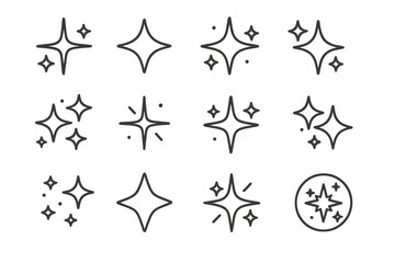 Sparkle and star icon set. Linear outline simple design collection. Editable stroke vector illustration for web, apps, cards. Magic glitter effect, shine, light, twinkle, clean concept.