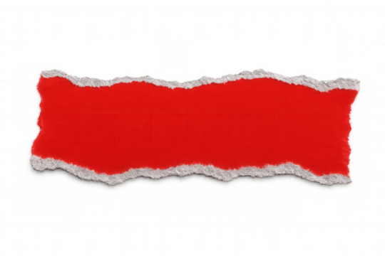 Horizontal red torn paper piece with transparent background, creating a vibrant and customizable design element