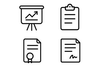 Business documents and reports line icon set. Icons for presentation, data analysis, contract, agreement, certificate. Clipboard, signature, form concept for web, app design.