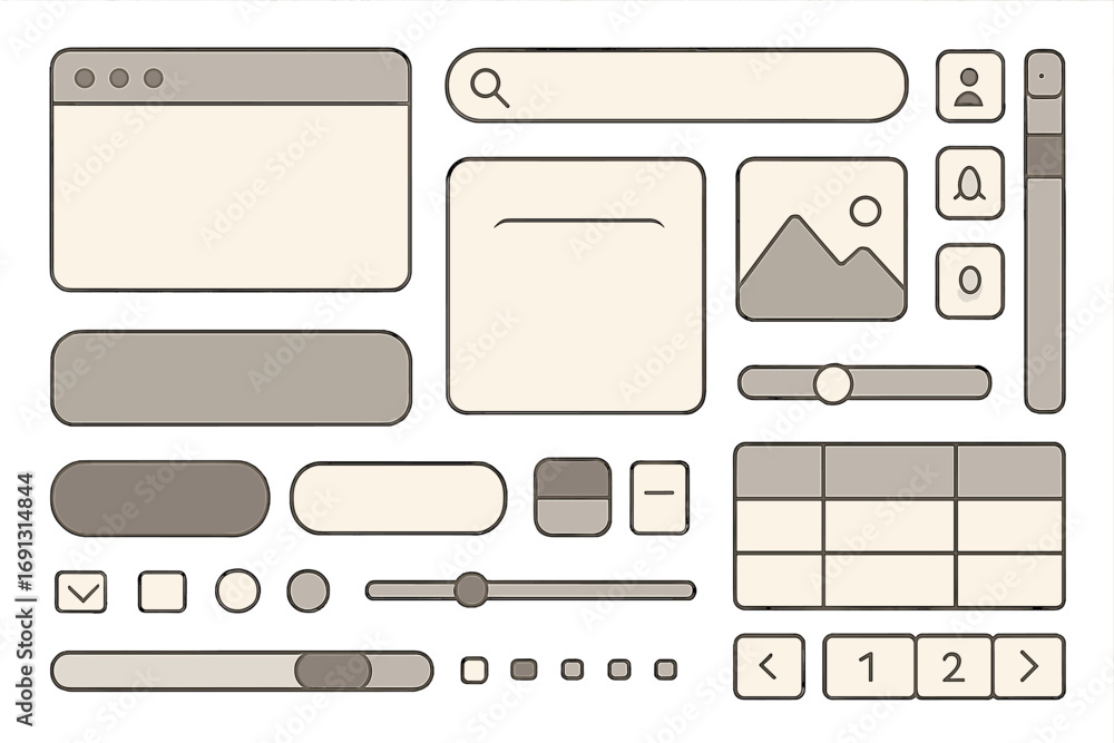 Fototapete user interface design elements. web application gui components in neutral colors. vector cartoon ill