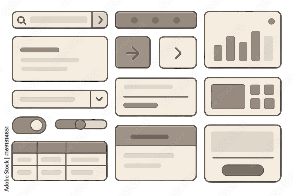 Fototapete modern ui kit with user interface design elements. web application gui components. vector cartoon se