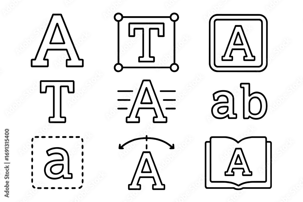 Fototapete typography line icon set. font editing and text editor tool symbols. graphic design elements for ui 
