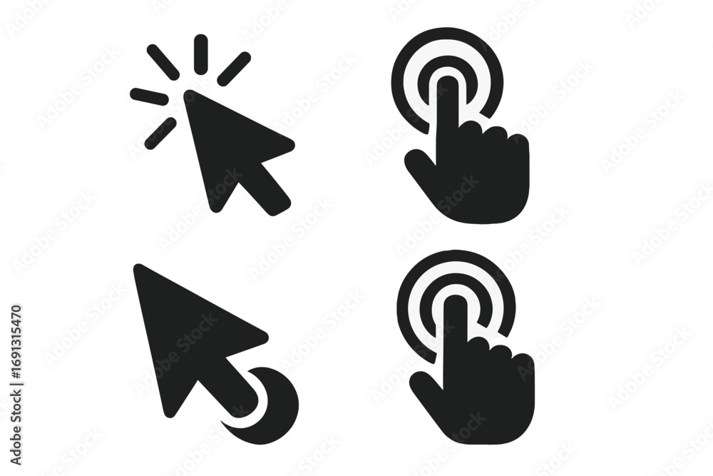 Aufkleber click cursor and hand tap icon set. user interface symbols for web and mobile apps. vector pointer, 