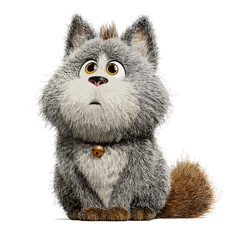 An adorable cartoon cat sitting with an innocent and confused look, featuring a unique furry appearance, fluffy texture, and detailed features.