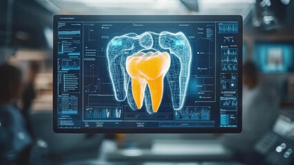 Futuristic digital dental interface displayed by young adult hands - Powered by Adobe