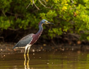 Fototapeta premium Heron wading in shallow water (1)