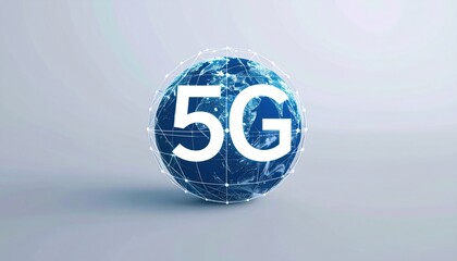 Abstract 5G Concept with Globe and Digital Network Display on a Light Blue Background