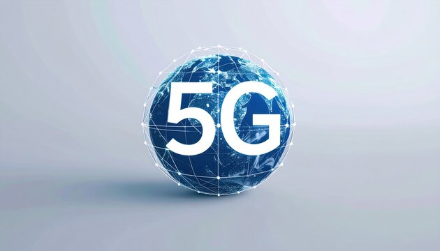 Abstract 5G Concept with Globe and Digital Network Display on a Light Blue Background