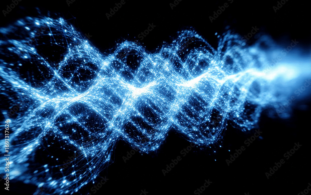 Aufkleber blue flowing waves of abstract digital signals and data patterns