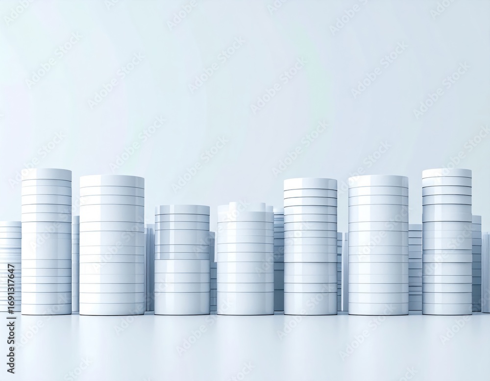 Poster abstract cylindrical structures against white backdrop displaying architectural minimalism