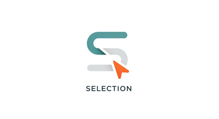 Stylized 'S' Icon with a Mouse Cursor Pointing, Accompanied by "Selection" Text, Representing Choice or Decision-Making on an Isolated transparent background