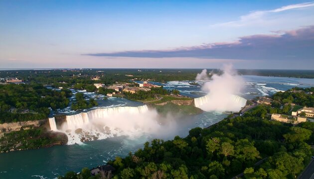Aerial View of Niagara Falls at Sunset