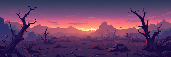 anime landscape of sunset wasteland