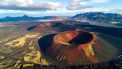 Volcanic landscape aerial view