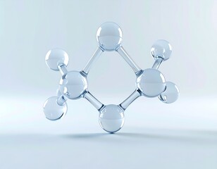 Abstract Molecular Structure In Glass Over Light Blue Background