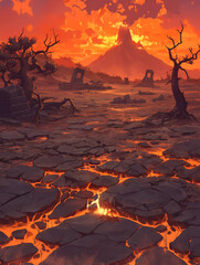 fantasy landscape of volcanic eruption