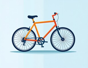 Animated Orange Bicycle Against Light Blue Background In Flat Style
