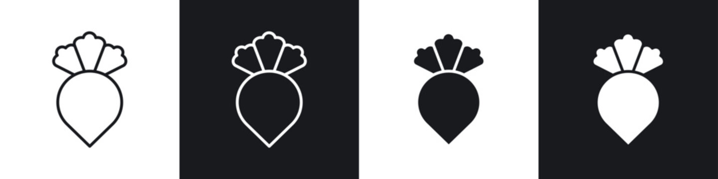 Radish icon symbol collection on white background.