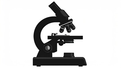 Black Microscope on White Background Scientific Instrument Laboratory Equipment